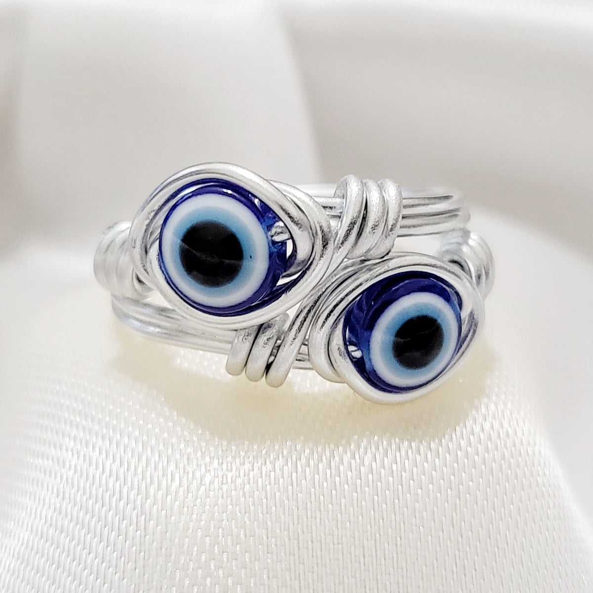 EVIL EYE | Silver Handmade Wire-Wrapped Ring
