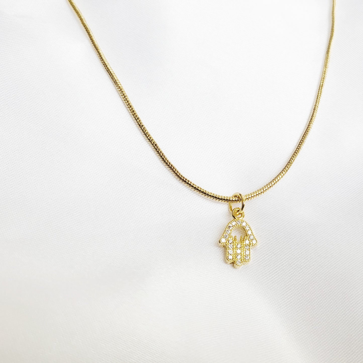 HAMSA | Hand of Hamsa Pendant | 18K Gold Snake Chain Necklace | Evil Eye Protection, Luck, and Blessings | Gift for Empaths | Fatima Necklace
