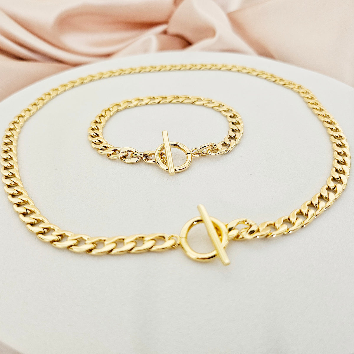 LOVER | 18K Gold- Filled Cuban Link Chain Choker Necklace + Bracelet Set