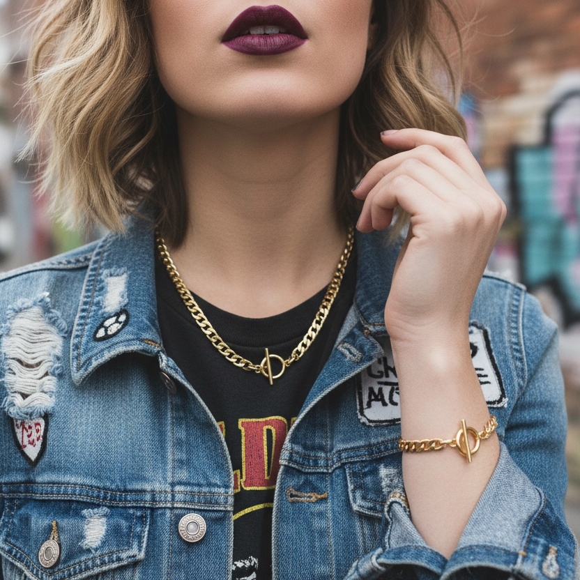 LOVER | 18K Gold- Filled Cuban Link Chain Choker Necklace + Bracelet Set