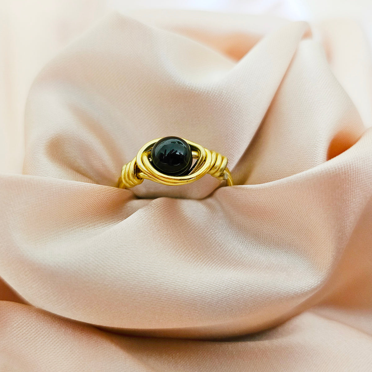 Black Tourmaline | Minimalist 18K Gold Handmade Wire-Wrapped Ring