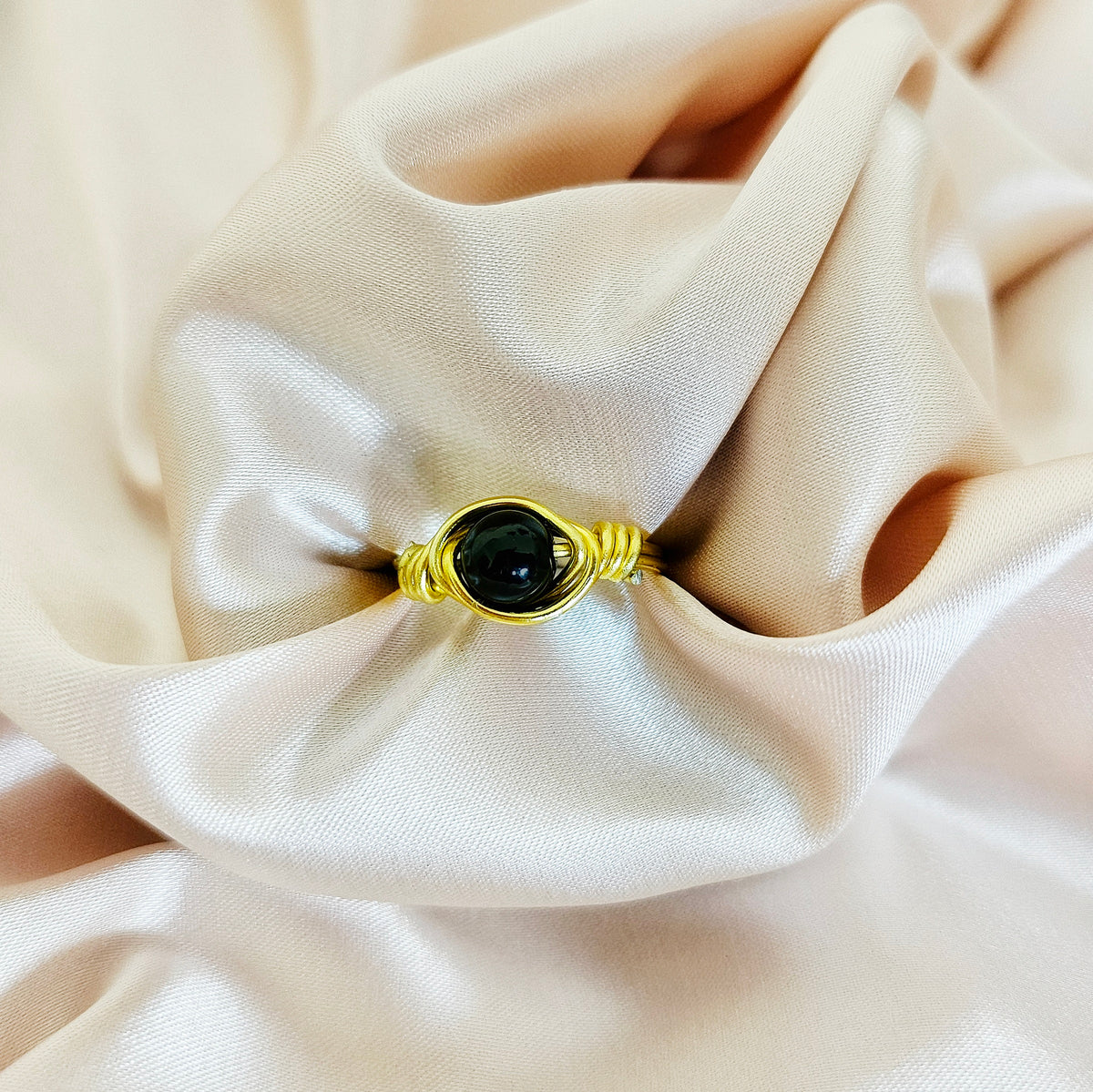 Black Tourmaline | Minimalist 18K Gold Handmade Wire-Wrapped Ring