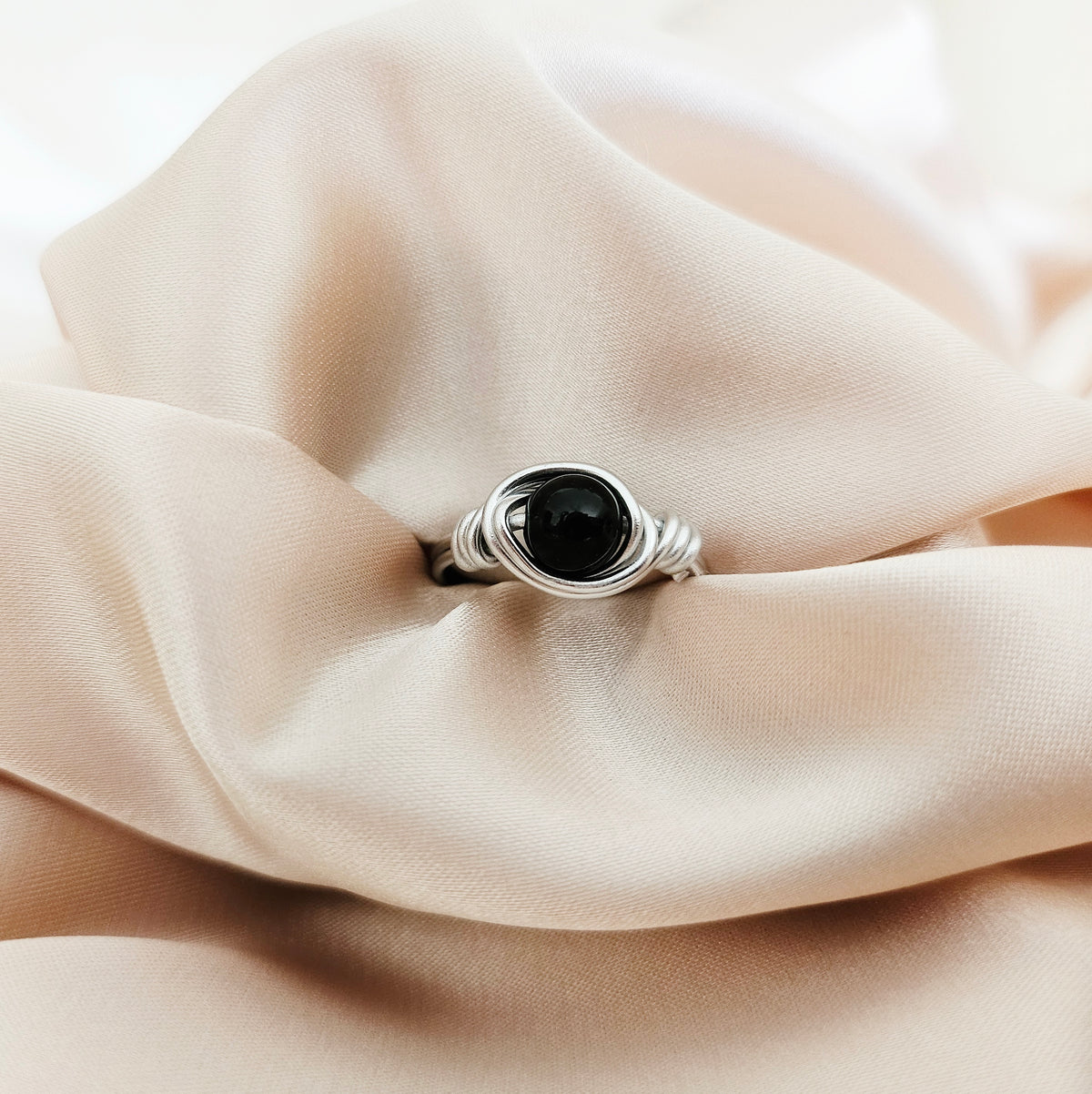 Black Tourmaline | Minimalist 18K Gold Handmade Wire-Wrapped Ring