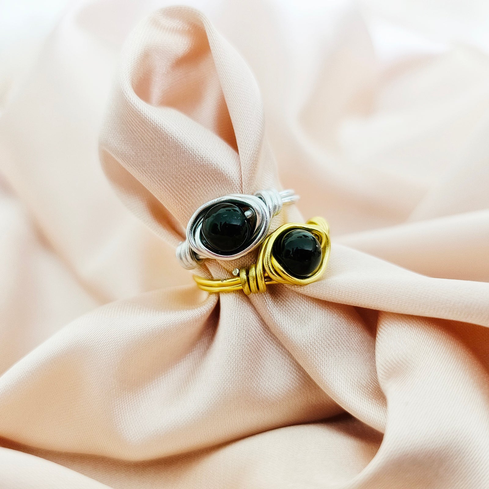 Black Tourmaline | Minimalist 18K Gold Handmade Wire-Wrapped Ring