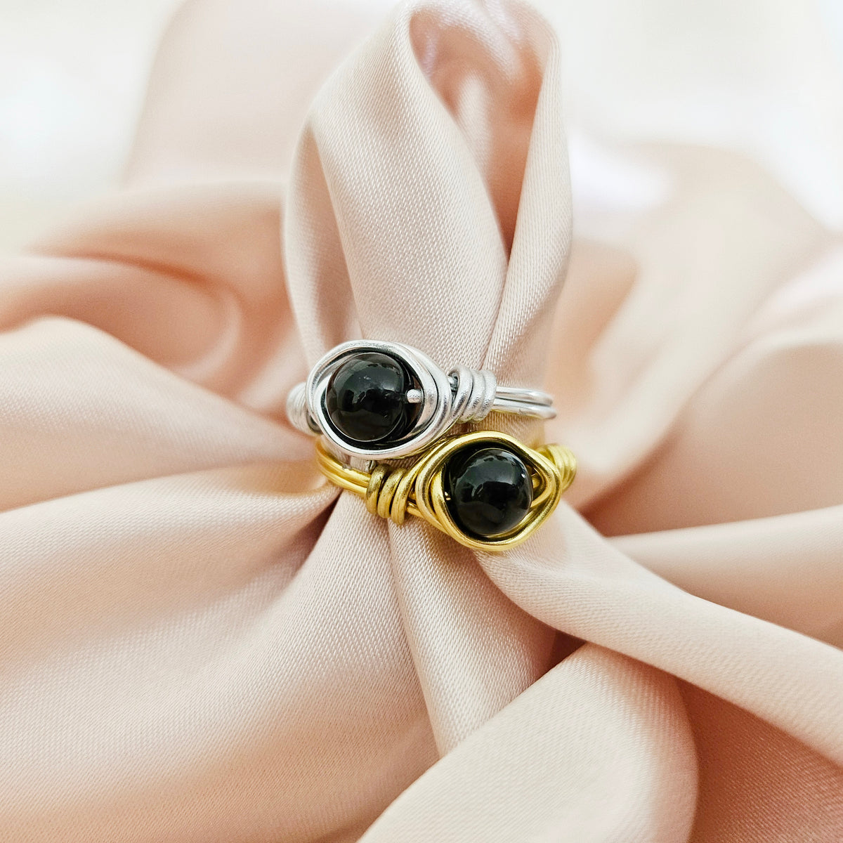 Black Tourmaline | Minimalist 18K Gold Handmade Wire-Wrapped Ring