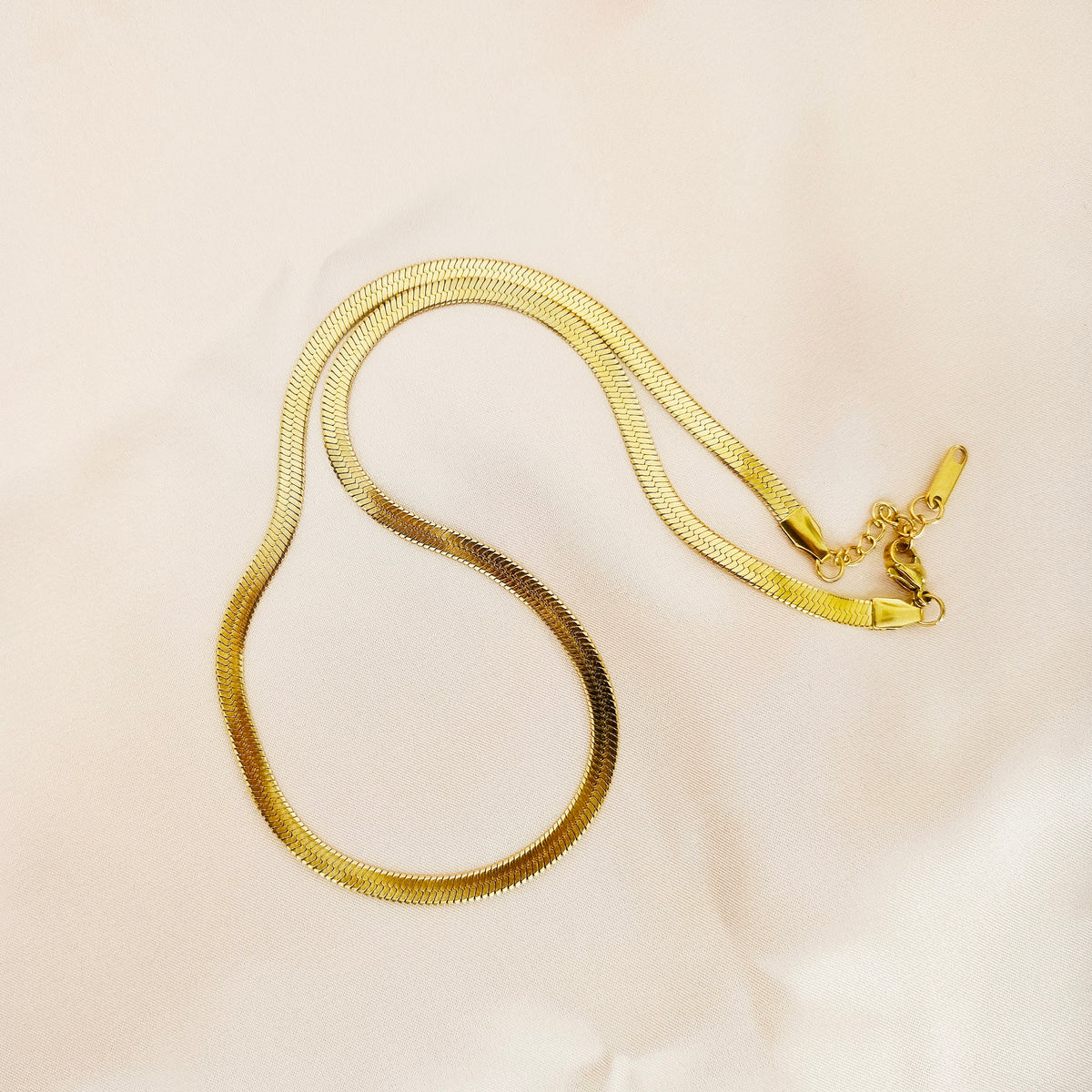 HERRINGBONE | 14K Gold Flat Snake Chain  Necklace