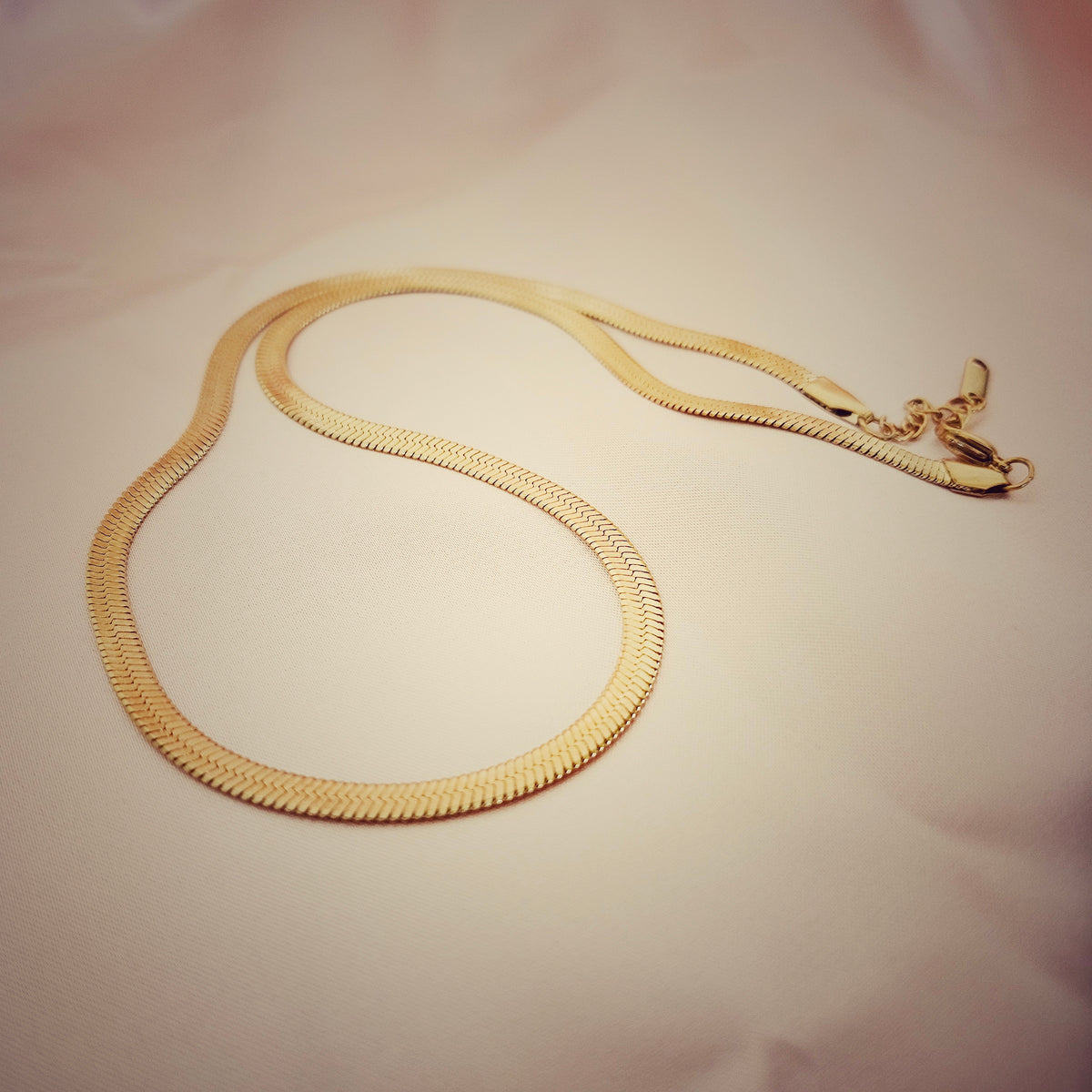 HERRINGBONE | 14K Gold Flat Snake Chain  Necklace