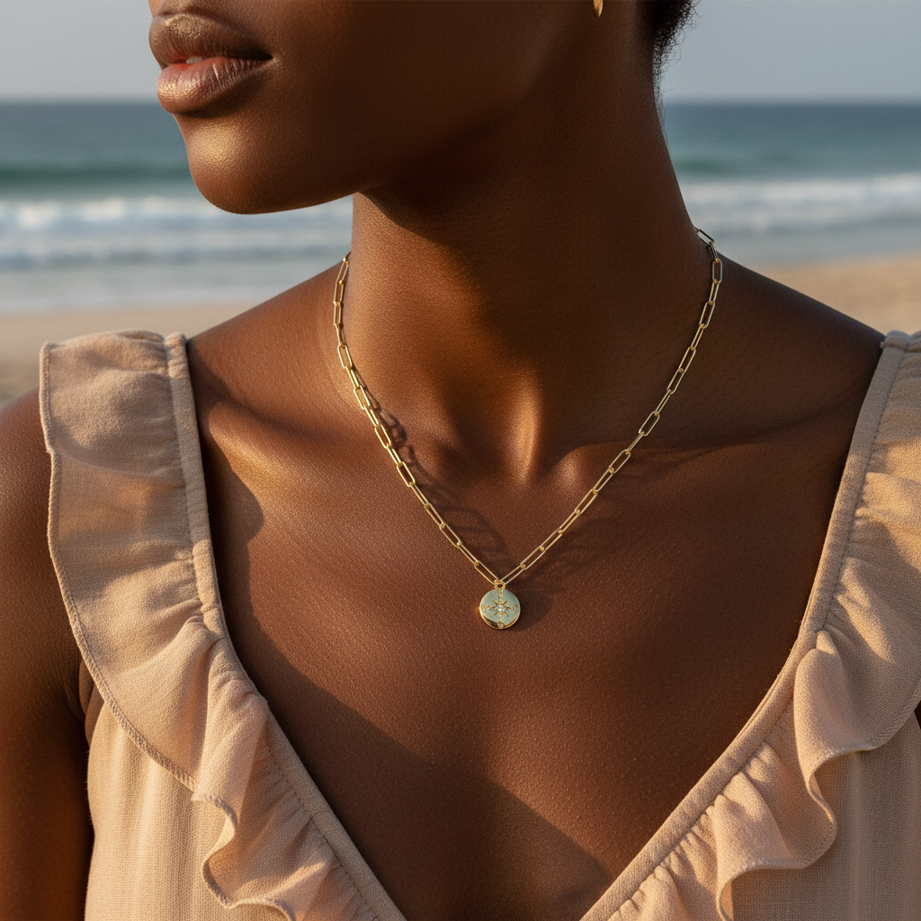 WANDERLUST | 14K Gold Minimalist Necklace | Delicate Compass Pendant Necklace