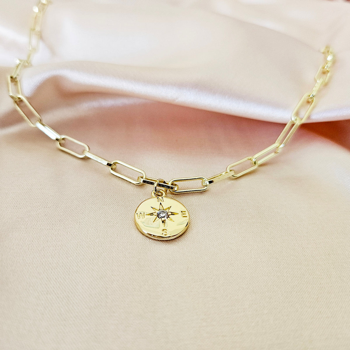 WANDERLUST | 14K Gold Minimalist Necklace | Delicate Compass Pendant Necklace