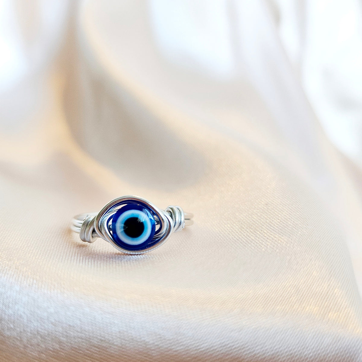 EVIL EYE | Silver Handmade Wire-Wrapped Ring