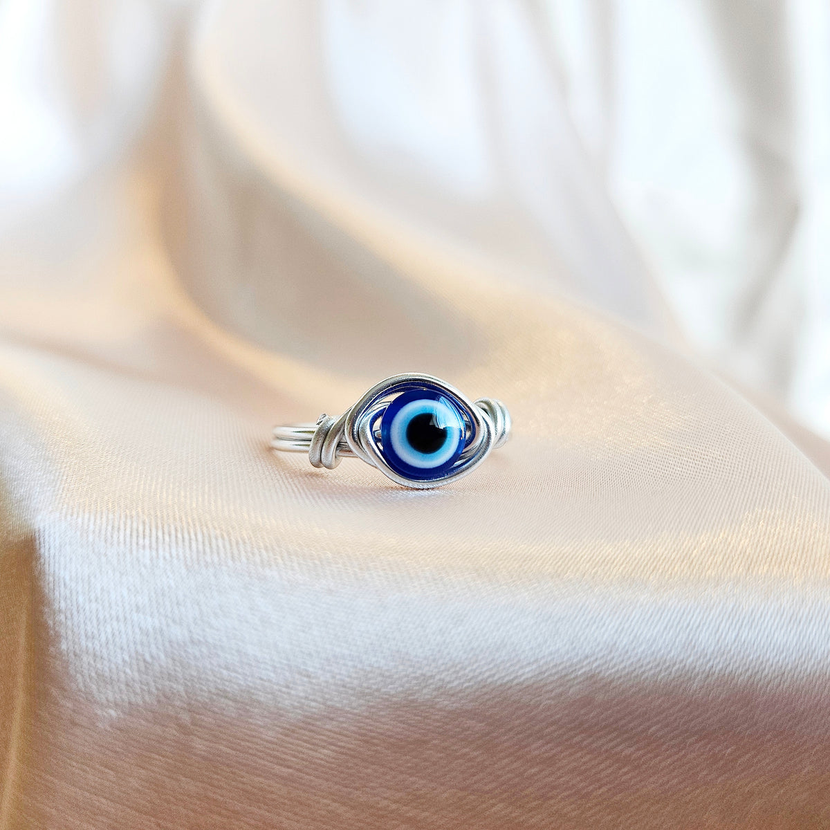 EVIL EYE | Silver Handmade Wire-Wrapped Ring