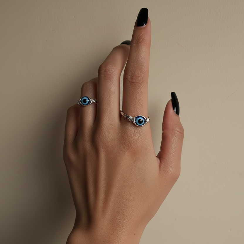 EVIL EYE | Silver Handmade Wire-Wrapped Ring