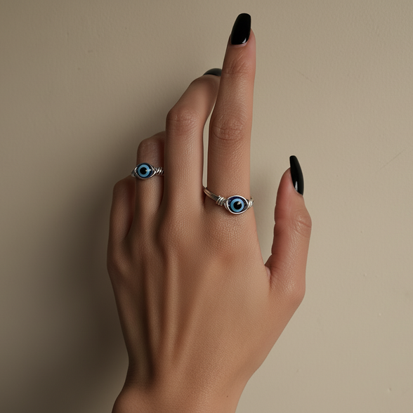 EVIL EYE | Silver Handmade Wire-Wrapped Ring