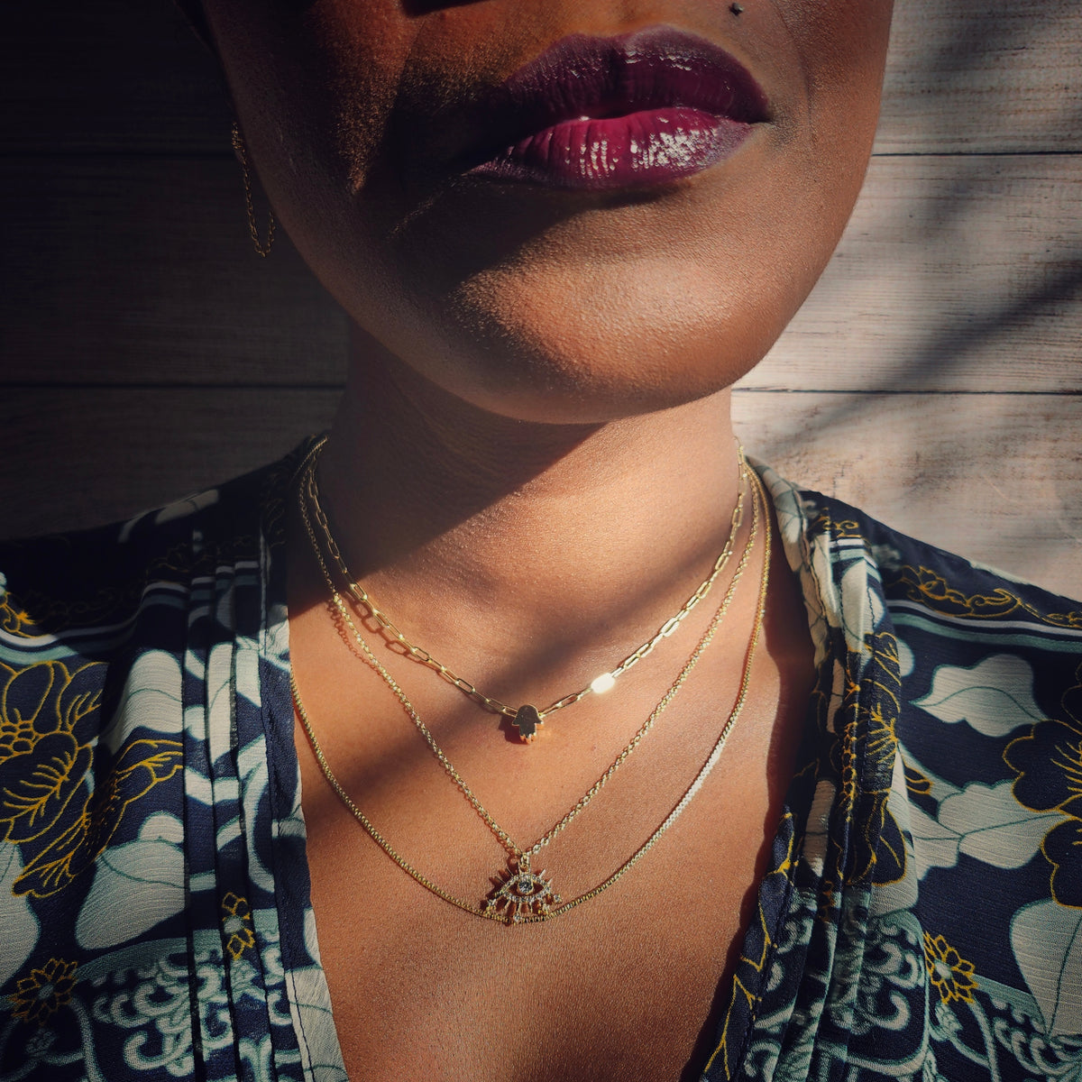 Sacred Hands | 14K Gold Filled Hamsa Paper Clip Chain Necklace Set