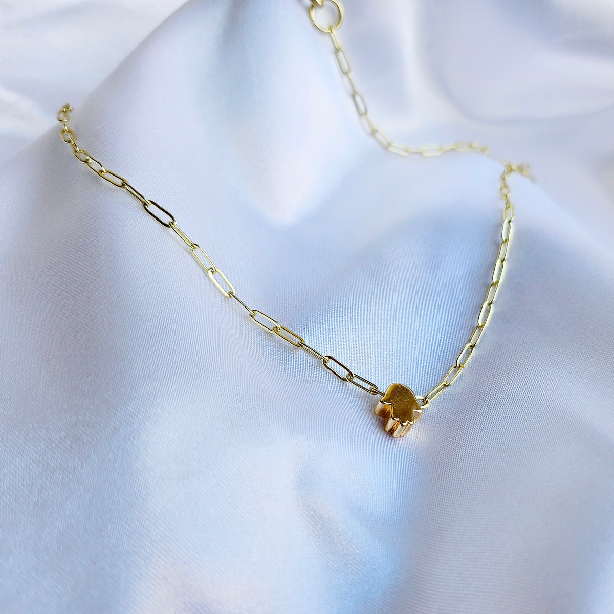 Sacred Hands | 14K Gold Filled Hamsa Paper Clip Chain Necklace Set