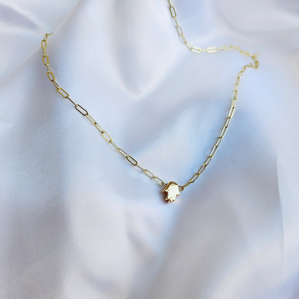 Sacred Hands | 14K Gold Filled Hamsa Paper Clip Chain Necklace Set
