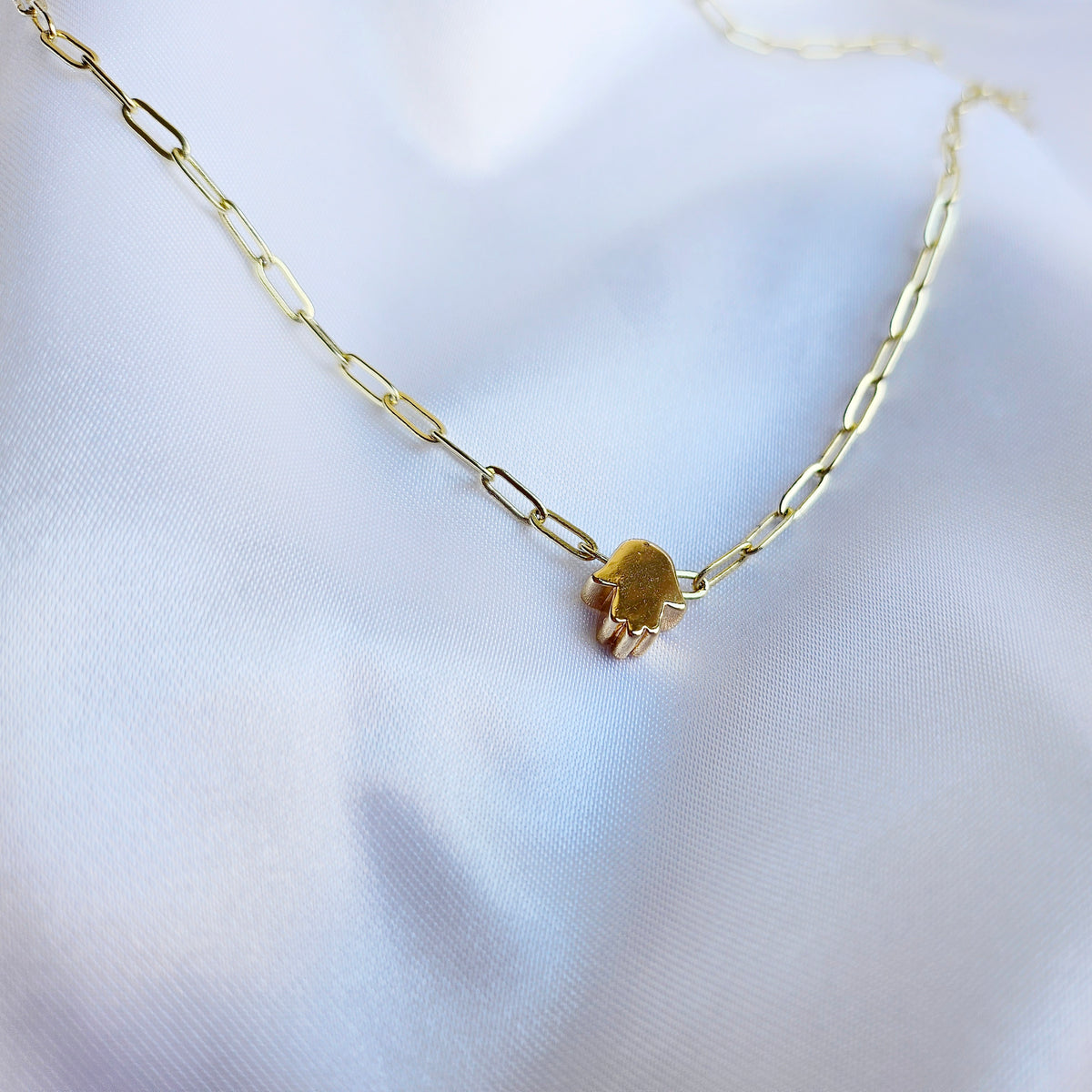 Sacred Hands | 14K Gold Filled Hamsa Paper Clip Chain Necklace Set