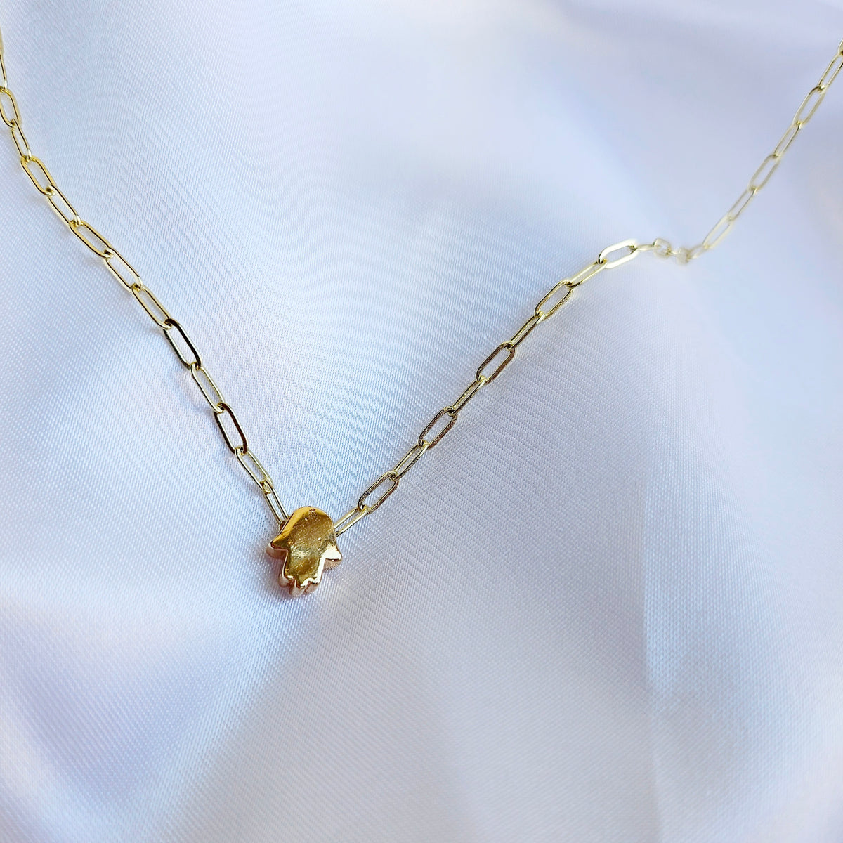Sacred Hands | 14K Gold Filled Hamsa Paper Clip Chain Necklace Set