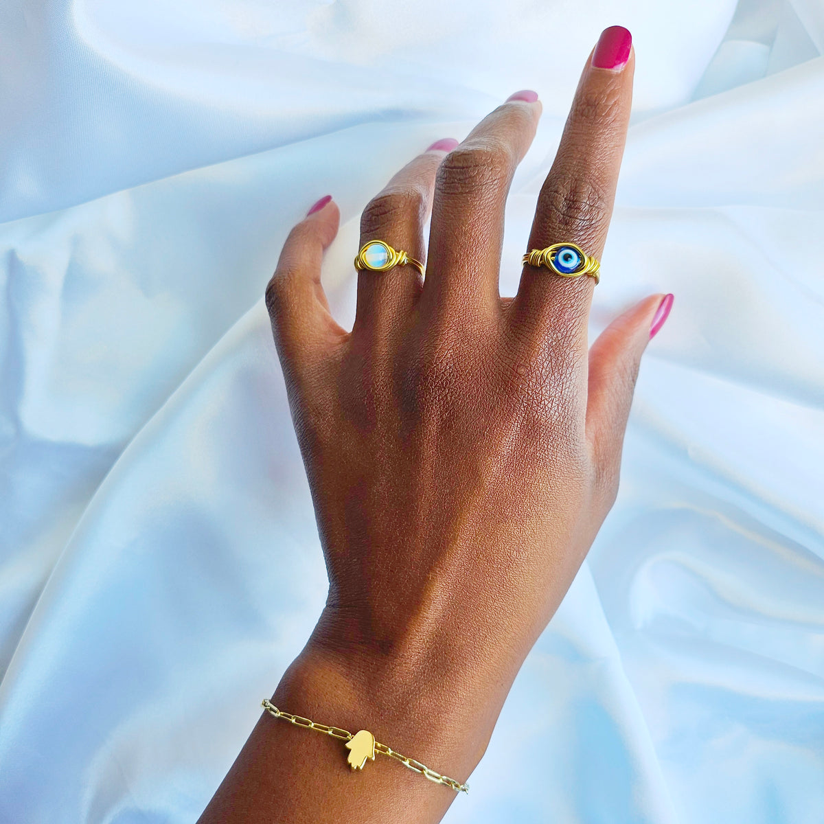 Sacred Hands | 14K Gold Filled Hamsa Paper Clip Chain Necklace Set