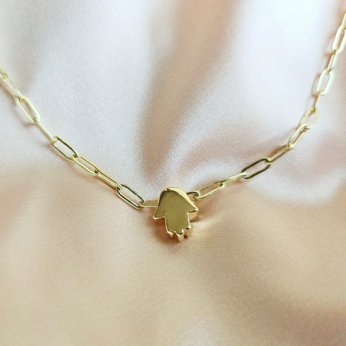 Sacred Hands | 14K Gold Filled Hamsa Paper Clip Chain Necklace Set