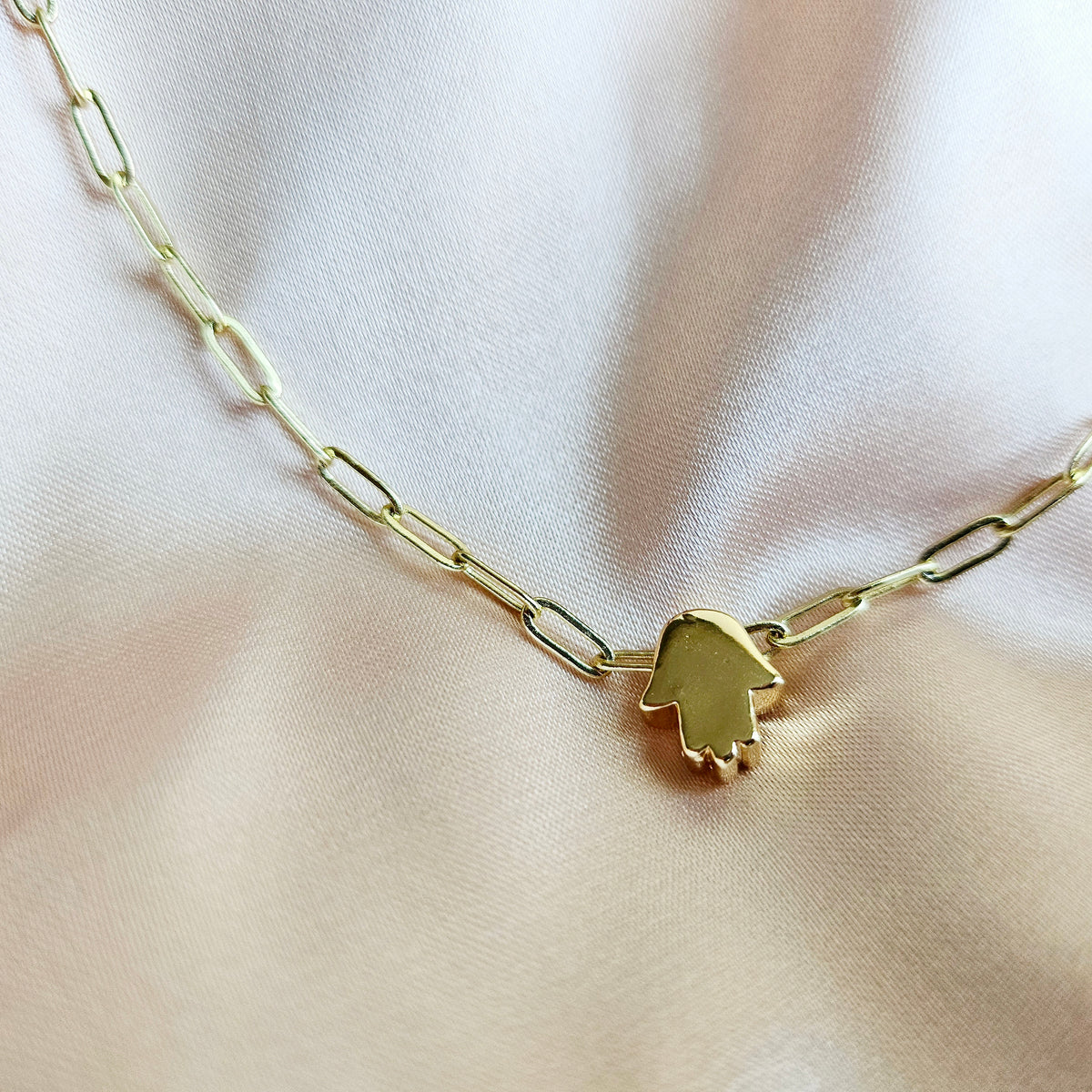 Sacred Hands | 14K Gold Filled Hamsa Paper Clip Chain Necklace Set
