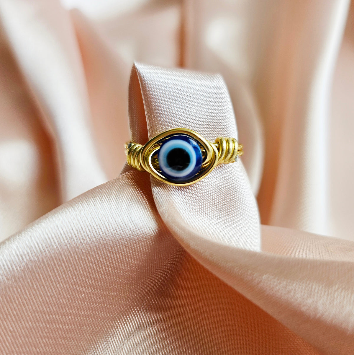 EVIL EYE | Minimalist 18K Gold-Layered Handmade Wire-Wrapped Ring