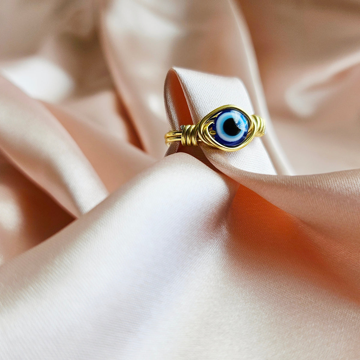 EVIL EYE | Minimalist 18K Gold-Layered Handmade Wire-Wrapped Ring