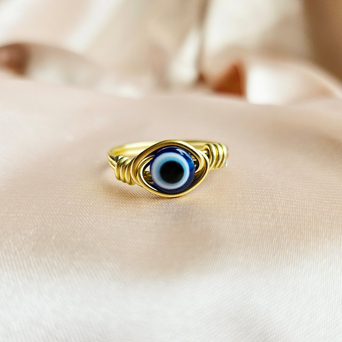 EVIL EYE | Minimalist 18K Gold-Layered Handmade Wire-Wrapped Ring