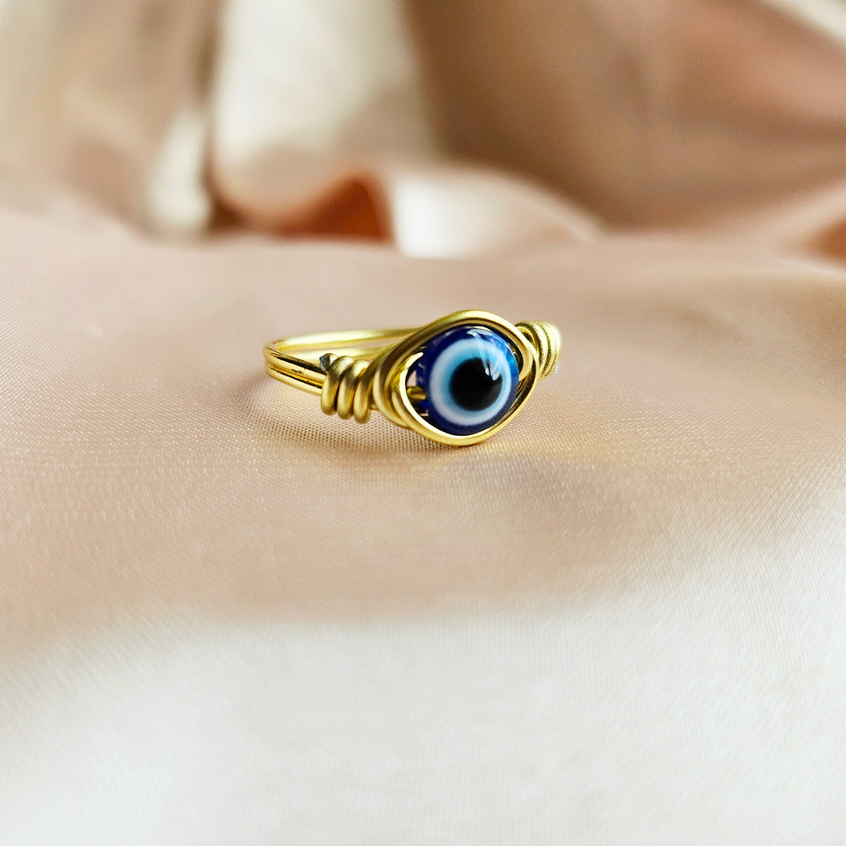 EVIL EYE | Minimalist 18K Gold-Layered Handmade Wire-Wrapped Ring