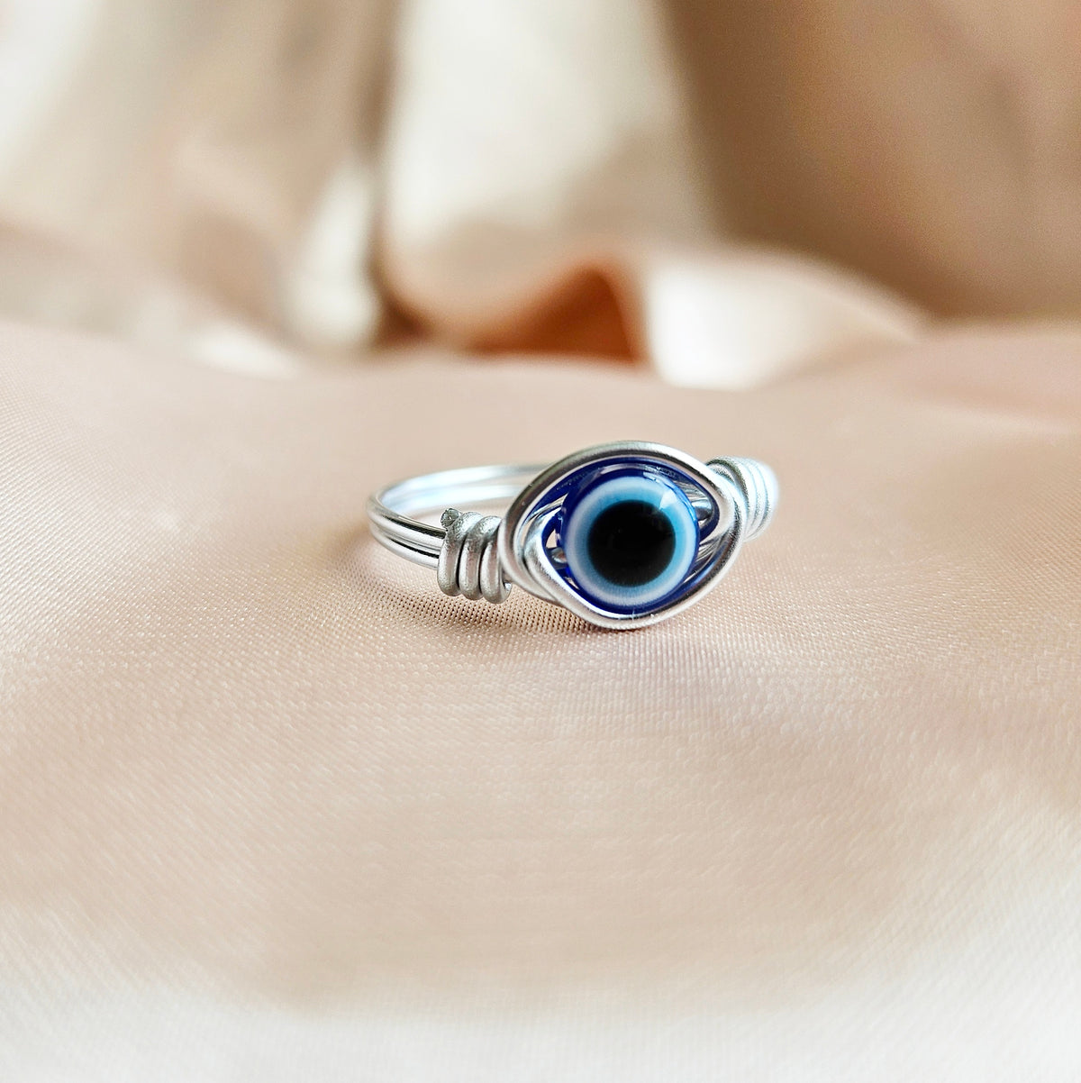 EVIL EYE | Silver Handmade Wire-Wrapped Ring