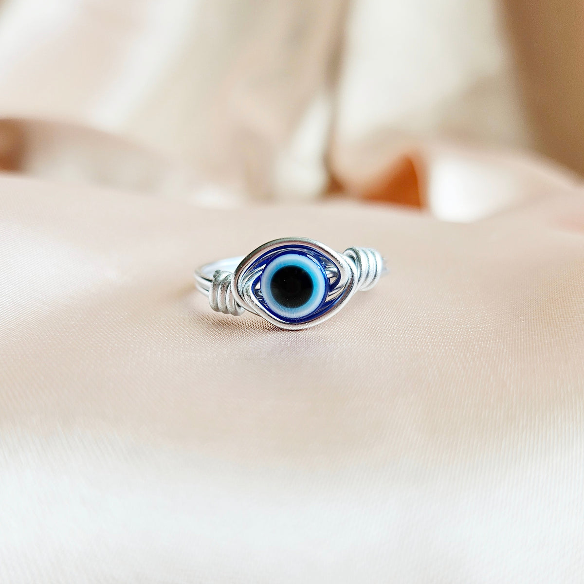 EVIL EYE | Silver Handmade Wire-Wrapped Ring