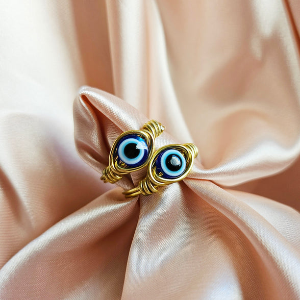 EVIL EYE | Minimalist 18K Gold Handmade Copper Wire-Wrapped Ring