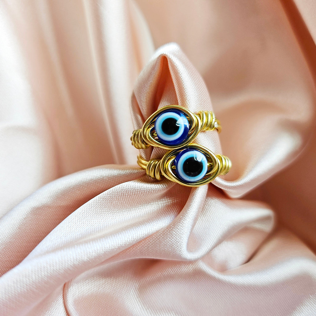 EVIL EYE | Minimalist 18K Gold-Layered Handmade Wire-Wrapped Ring