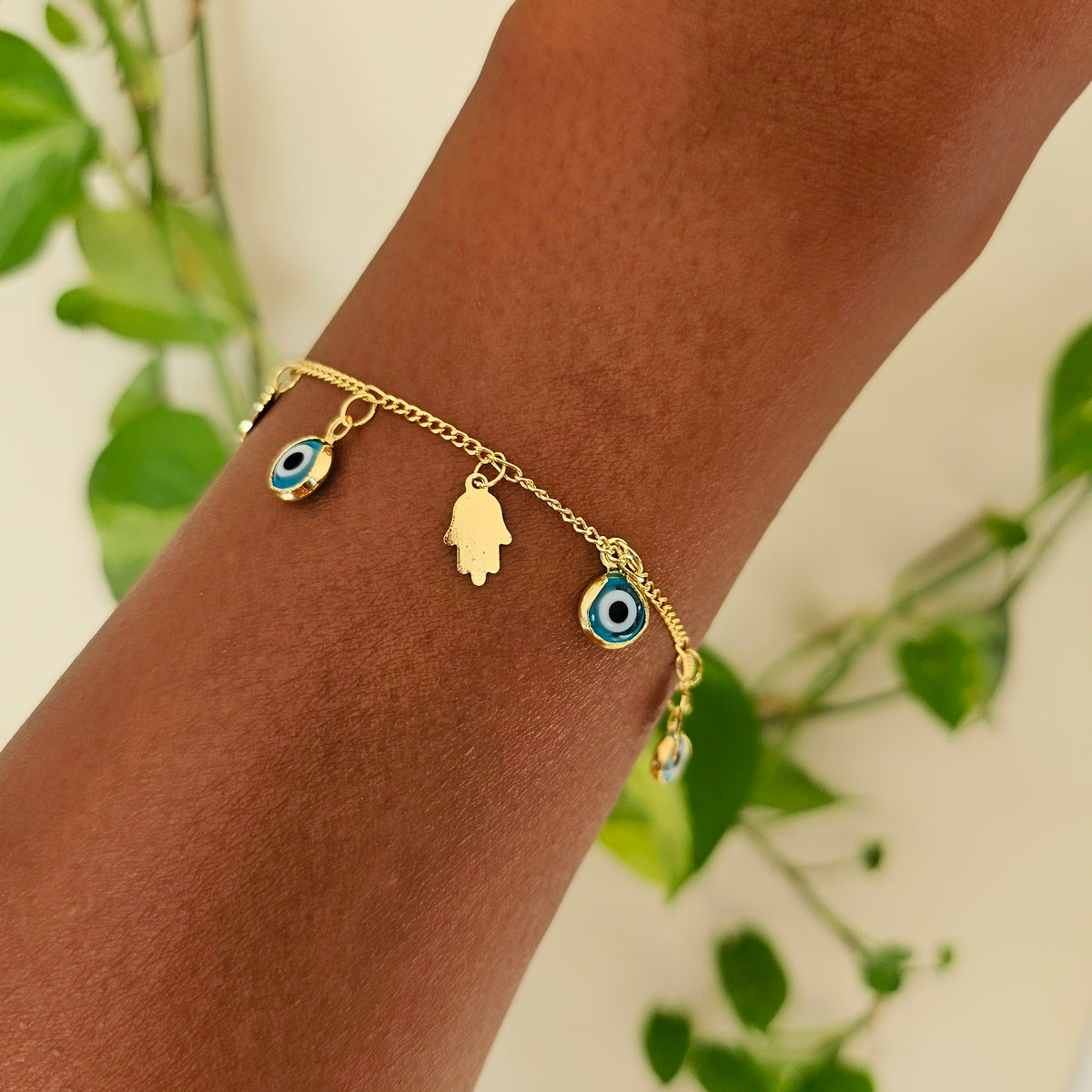 Hand of Fatima | 14K Gold Hamsa &amp; Evil Eye Charm Bracelet