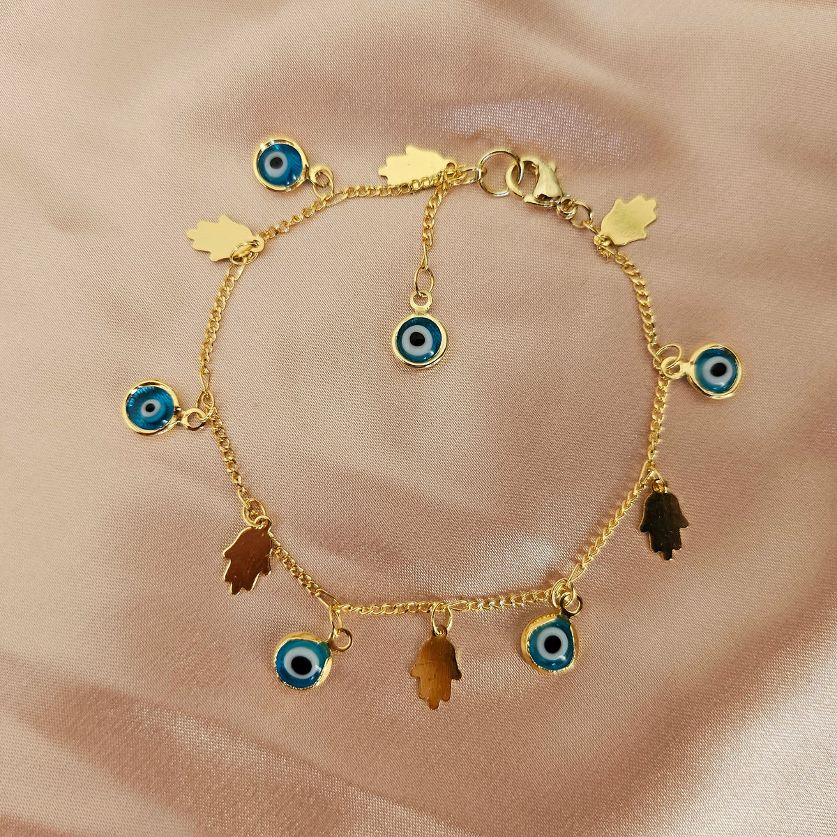 Hand of Fatima | 14K Gold Hamsa &amp; Evil Eye Charm Bracelet