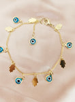 Hand of Fatima | 14K Gold Hamsa & Evil Eye Charm Bracelet