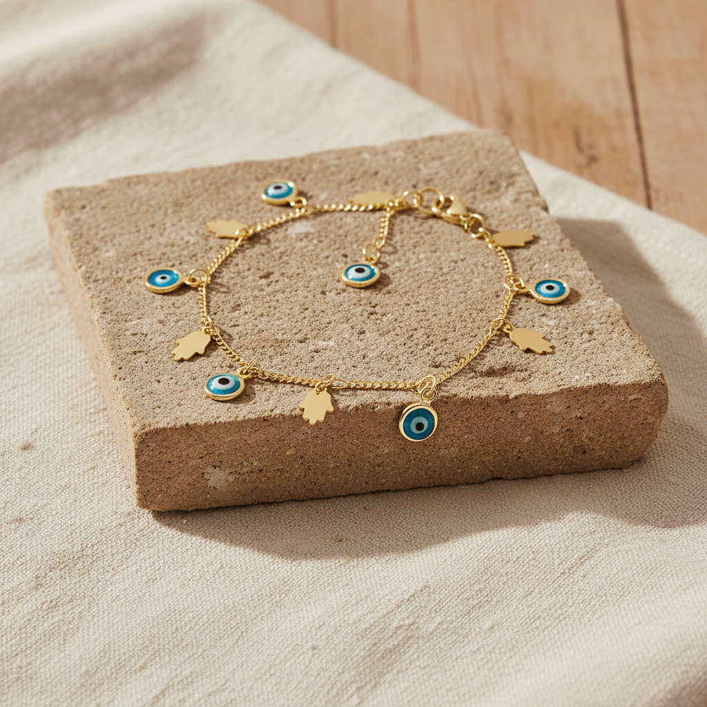 Golden Hera | 14K Gold Evil Eye Bracelet Set