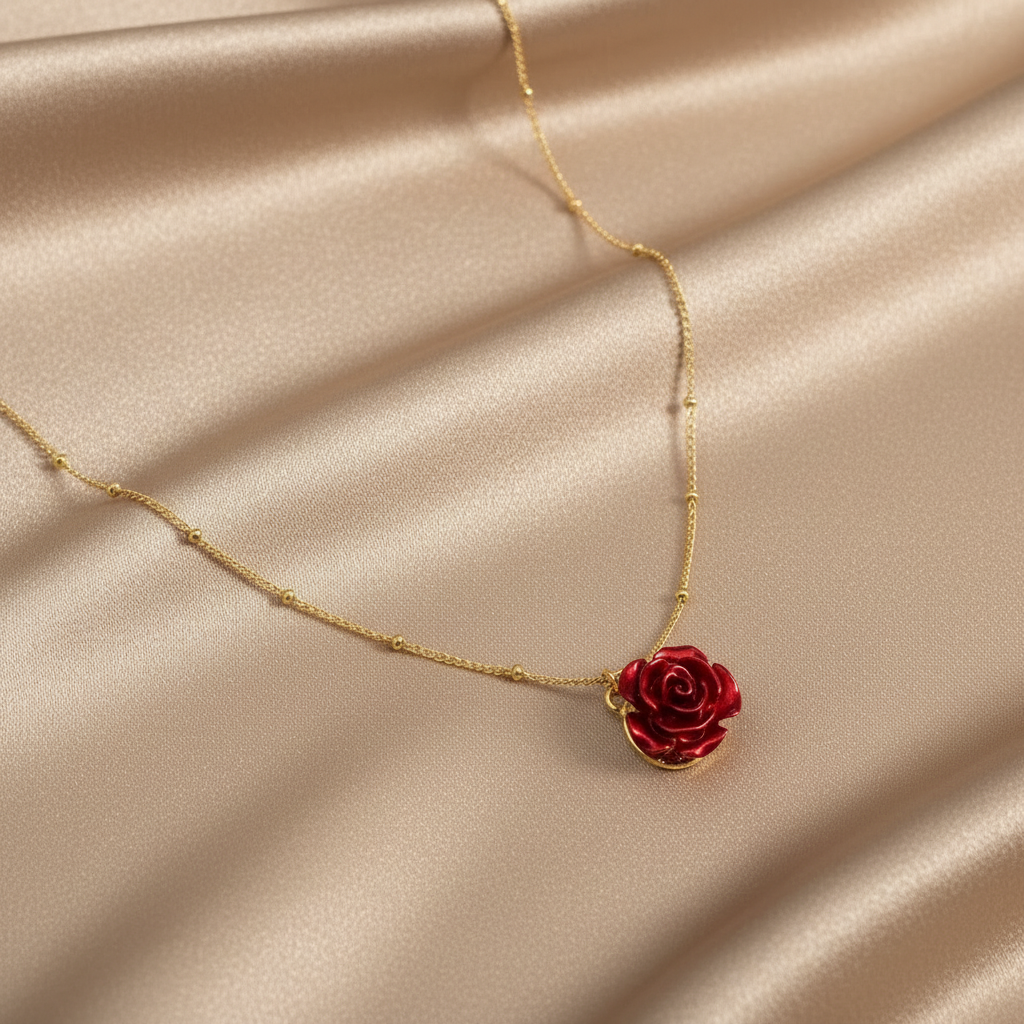 DIVINE BLOOM Red Rose Pendant Necklace | Christian Jewelry Symbolizing Love, Renewal &amp; Faith