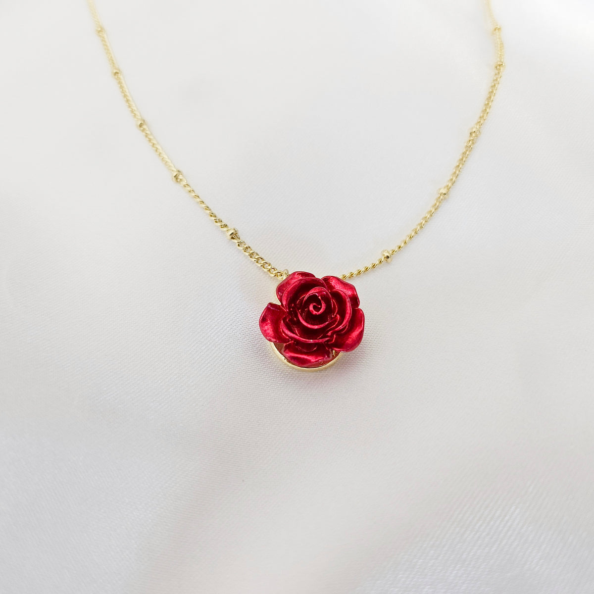 DIVINE BLOOM Red Rose Pendant Necklace | Christian Jewelry Symbolizing Love, Renewal &amp; Faith