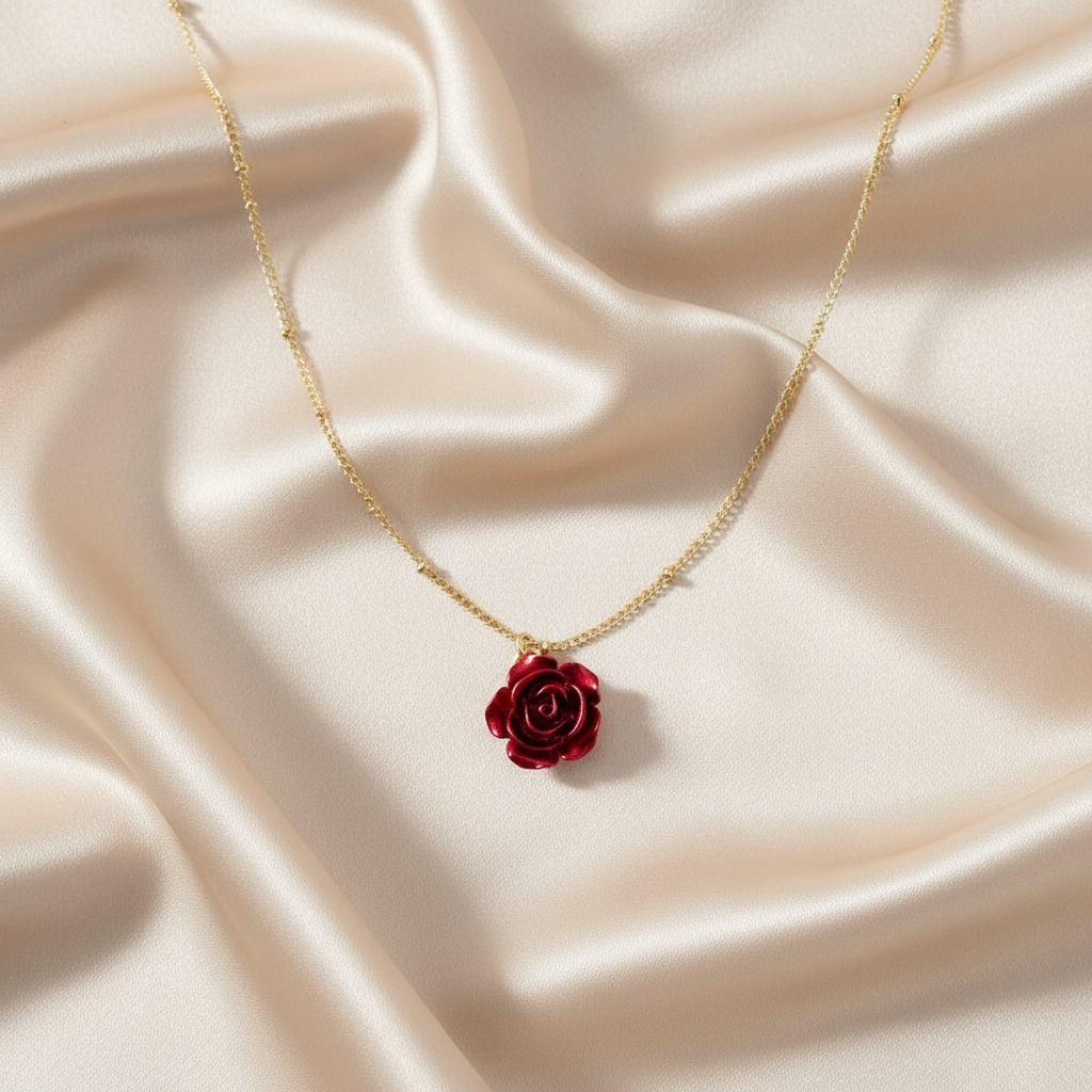 DIVINE BLOOM Red Rose Pendant Necklace | Christian Jewelry Symbolizing Love, Renewal &amp; Faith