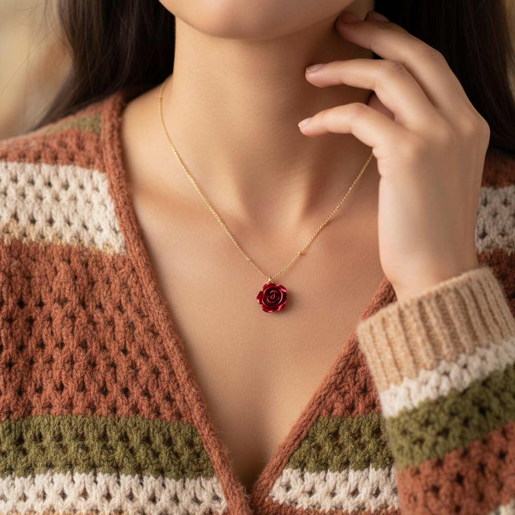 DIVINE BLOOM Red Rose Pendant Necklace | Christian Jewelry Symbolizing Love, Renewal & Faith