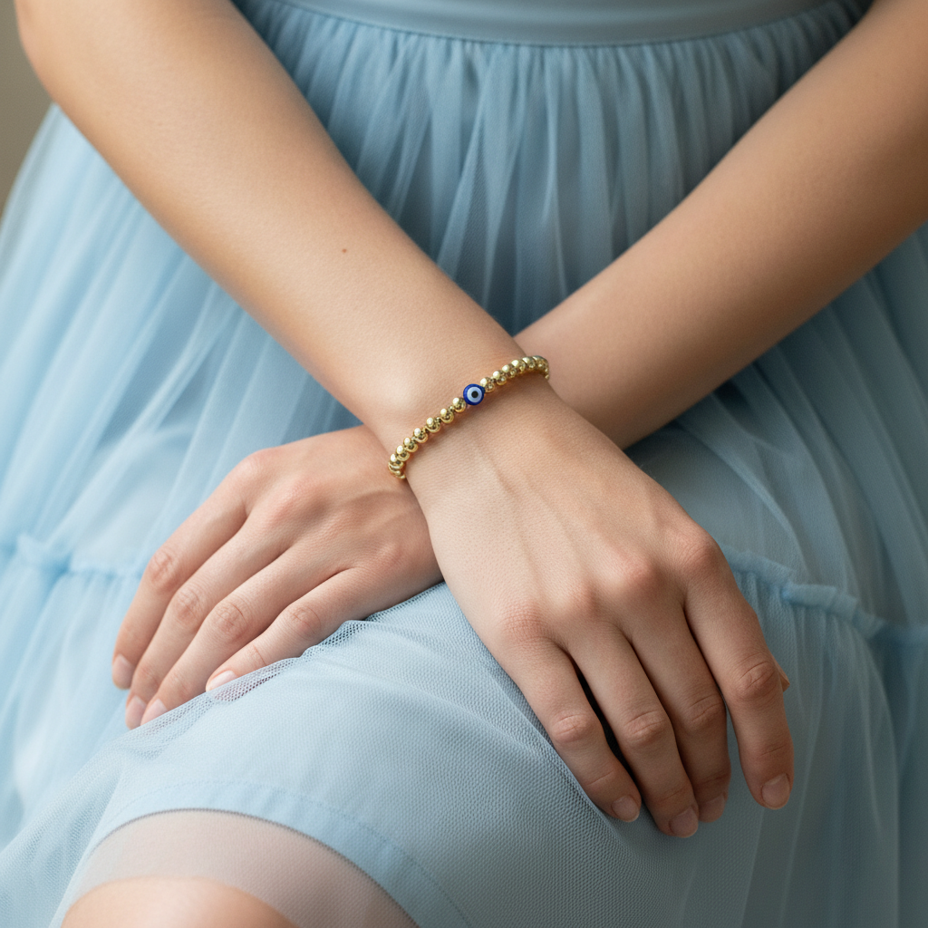 Singular | 14K Gold Beaded Evil Eye Bracelet