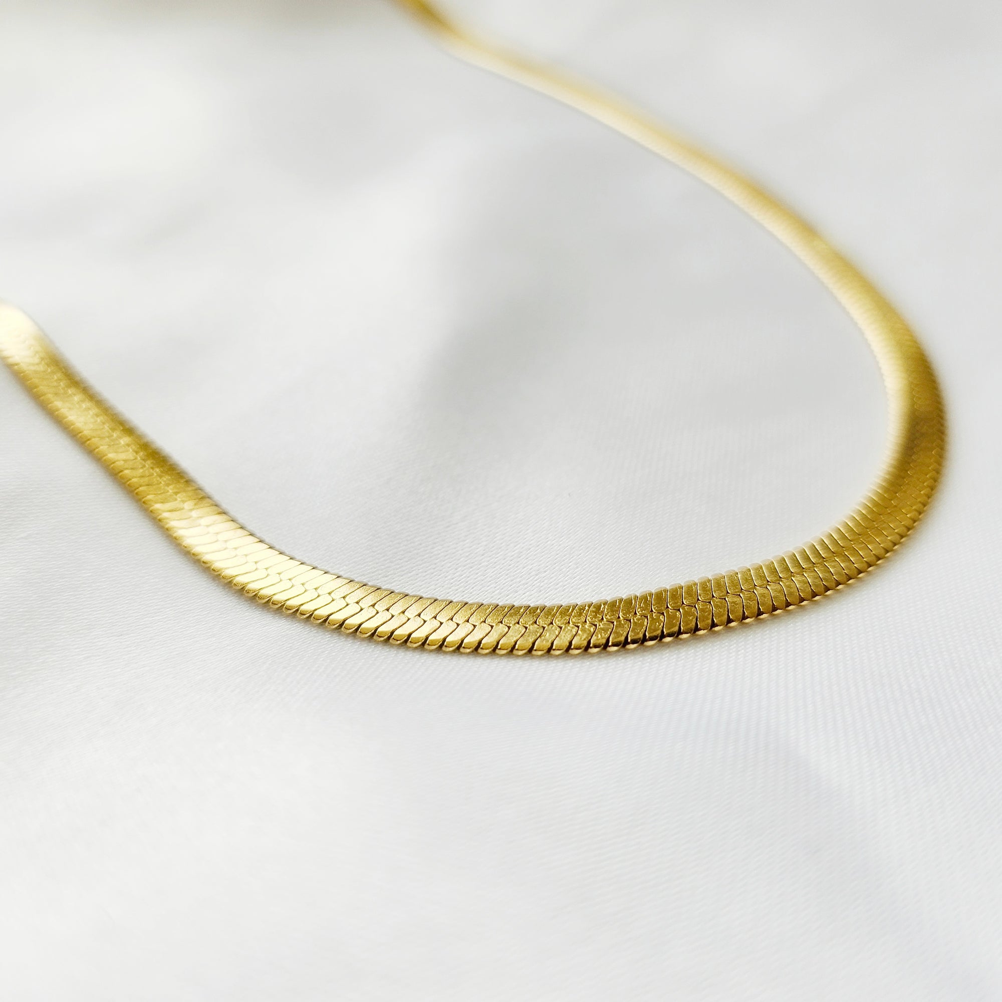 HERRINGBONE | 14K Gold Flat Snake Chain  Necklace