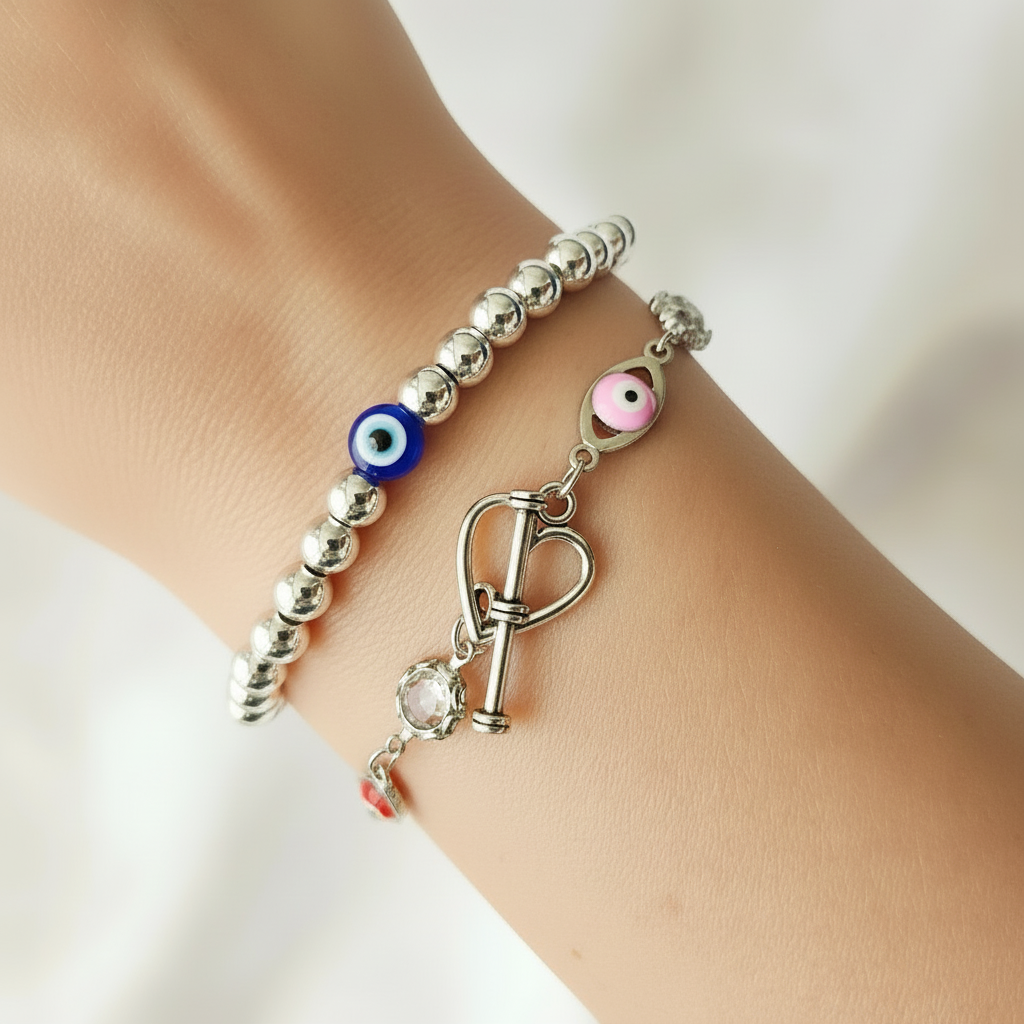 Silver Athena | 925 - Sterling Silver Evil Eye Bracelet Set