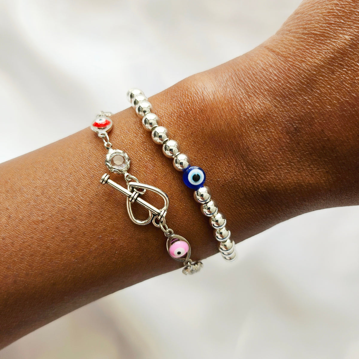 Silver Athena | 925 - Sterling Silver Evil Eye Bracelet Set
