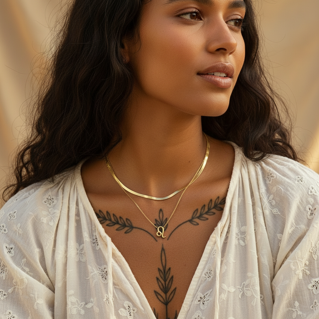 18K Gold Astrology Zodiac Charm Necklace Set