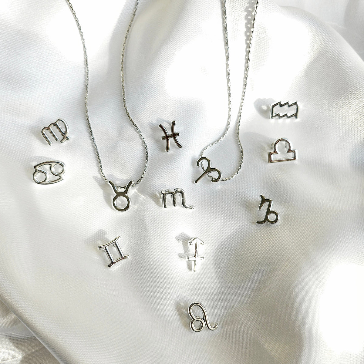 925 Sterling Silver Astrology Zodiac Charm Necklace Set