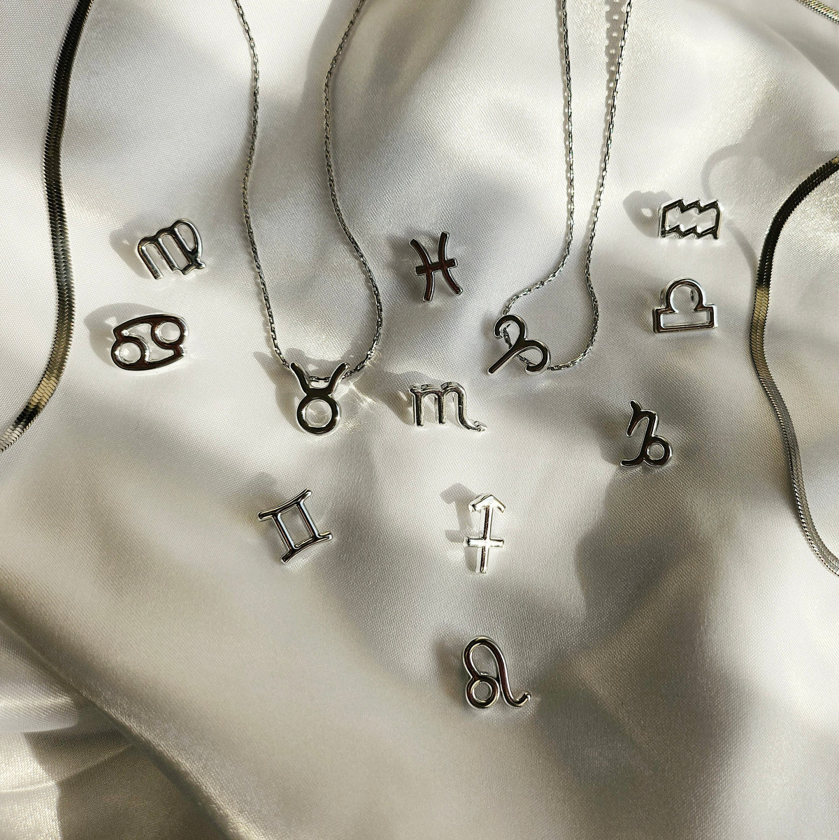 925 Sterling Silver Astrology Zodiac Charm Necklace Set