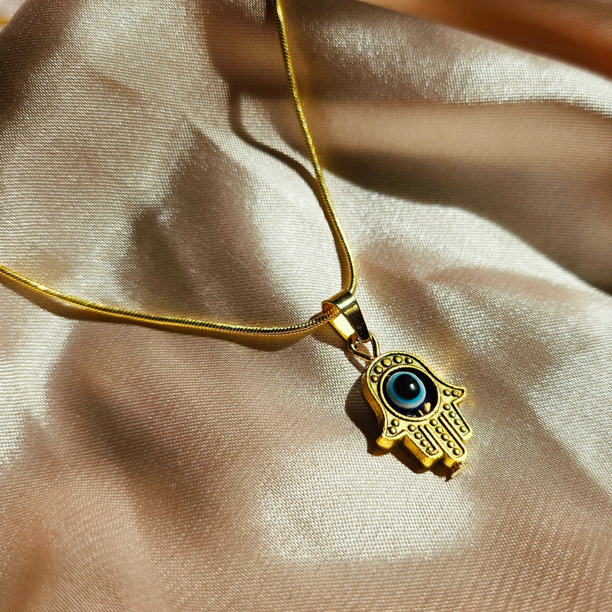 PROTECTION | Hand of Hamsa Evil Eye 14k Pendant Gold Necklace