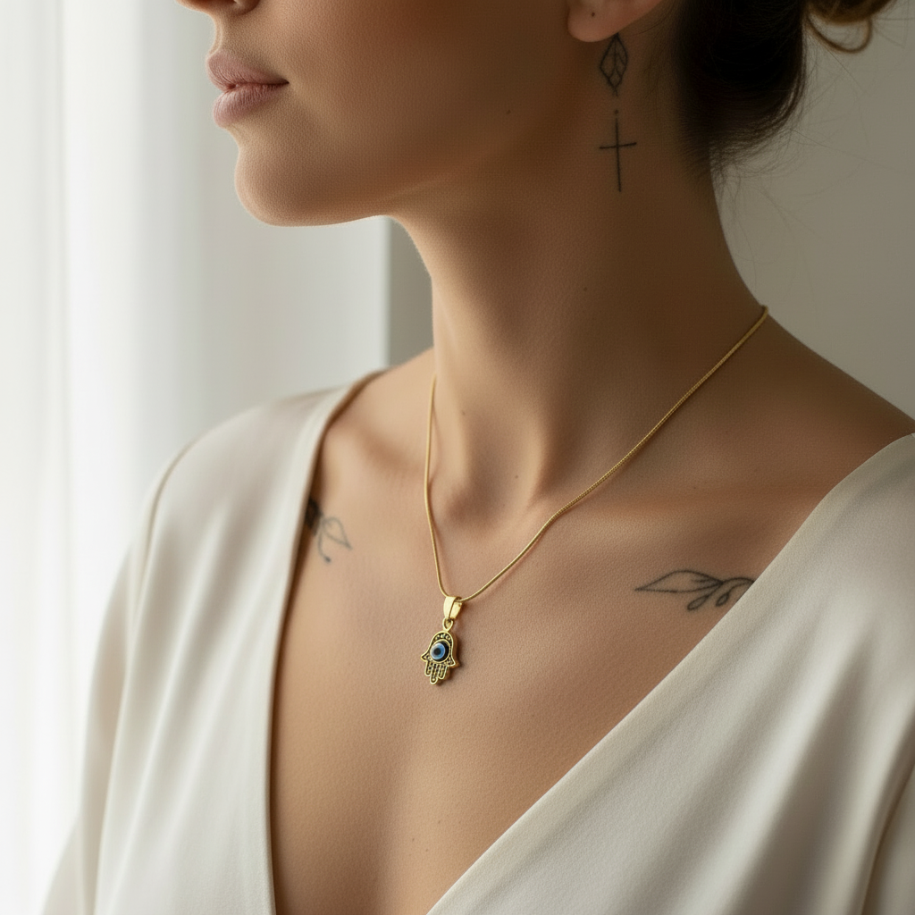 PROTECTION | Hand of Hamsa Evil Eye 14k Pendant Gold Necklace